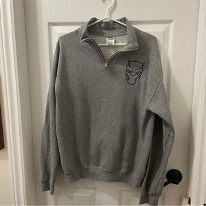 Gray Quarter-Zip Sweatshirt with Embroidered Black Panther Logo